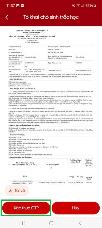 Bước 6: Nhấn Xác thực OTP