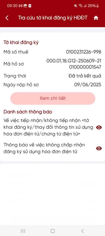 Tờ khai đã trả kết quả