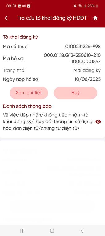 Tờ khai chưa có kết quả