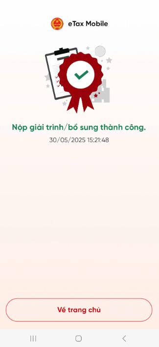 Gửi giải trình thành công