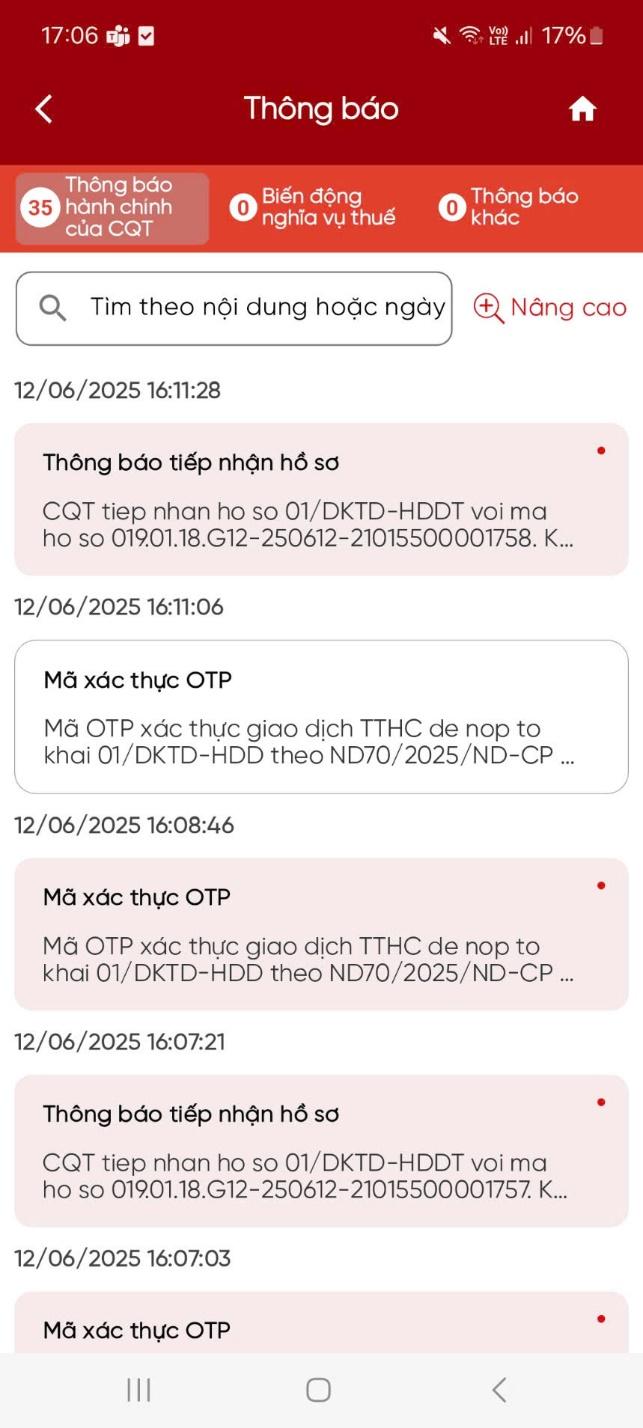 Mục Notify thông báo tức thời