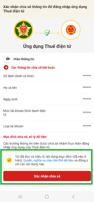 Bước 3: Xác nhận chia sẻ VNeID