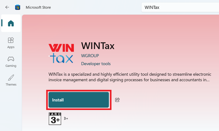 Nhấn nút Install trên Microsoft Store để cài đặt ứng dụng ký số WINTax