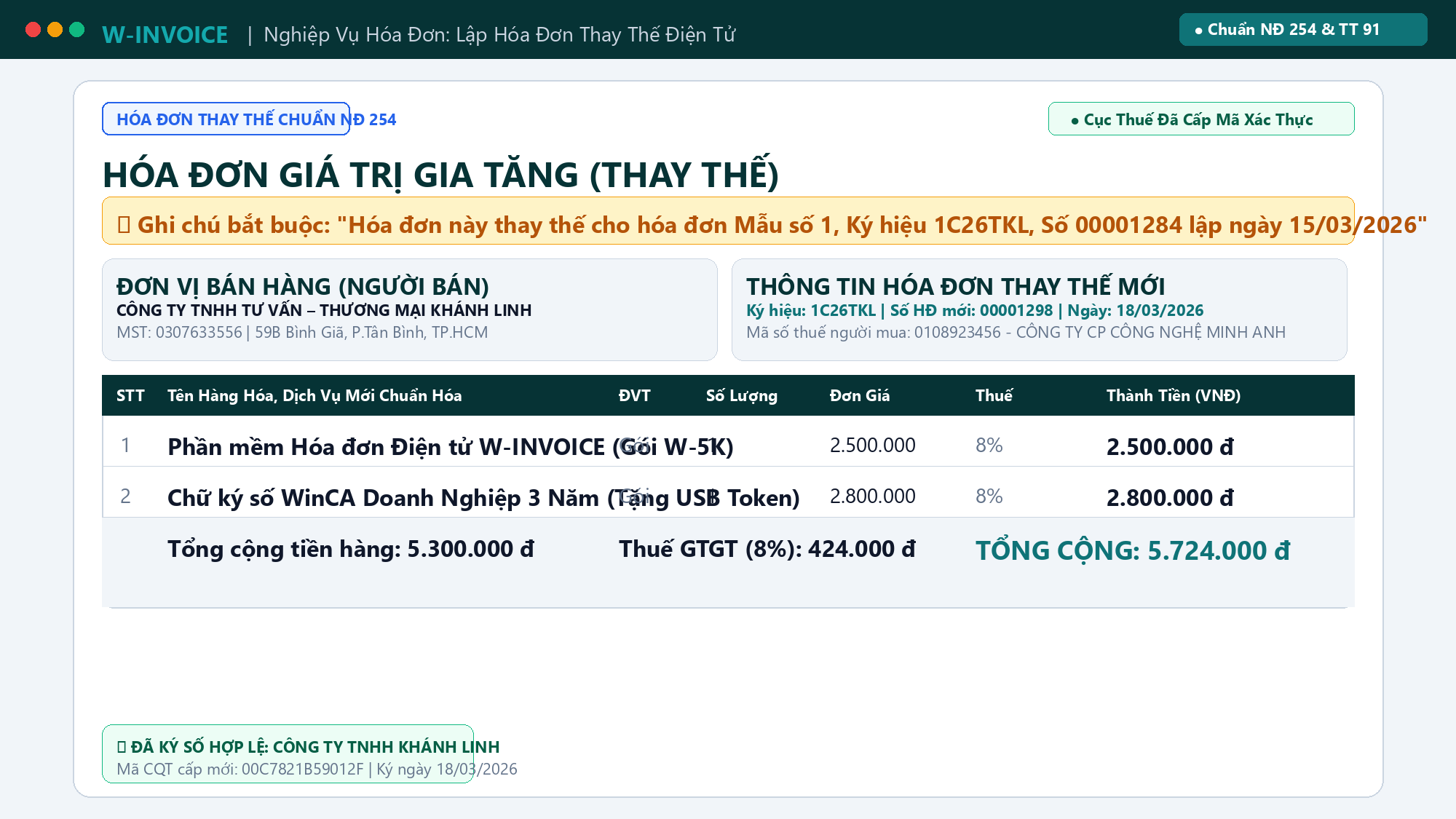 Thay thế hóa đơn W-INVOICE