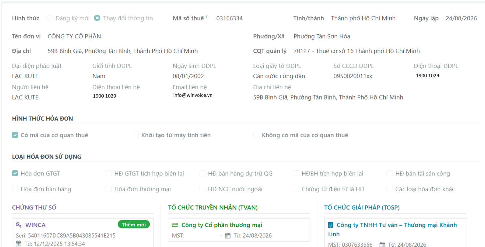 Tờ khai 01 trong 1 màn hình W-INVOICE